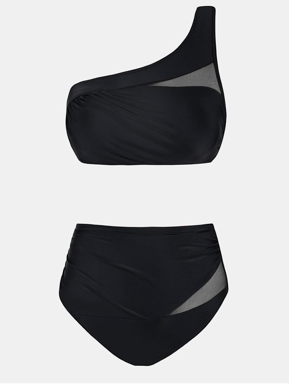 Cupshe Black One-Shoulder Mesh Accent High-Waist Bikini - Picture 3 of 4